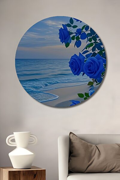 Teona Ahşap Trandafiri albaștri, peisaj de coastă, aspect în acuarelă, tablou...