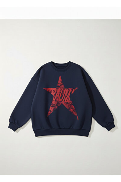 Mayer Butik Unisex Erkek/Kadın Yıldız Baskılı Oversize Bisiklet Yaka Sweatshirt