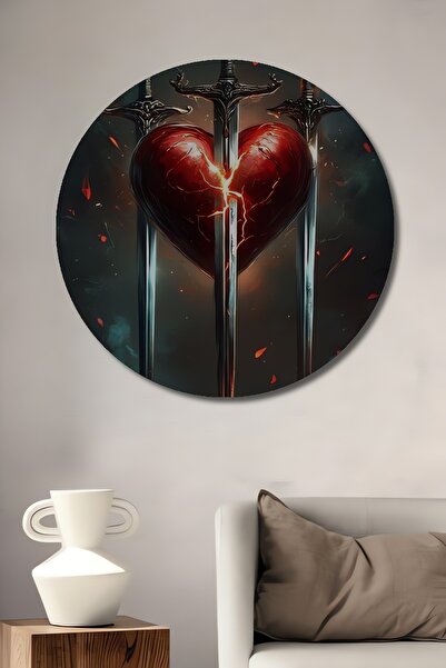 Teona Ahşap Inimă frântă, trei săbii, pictură în ulei, tablou decorativ din lemn