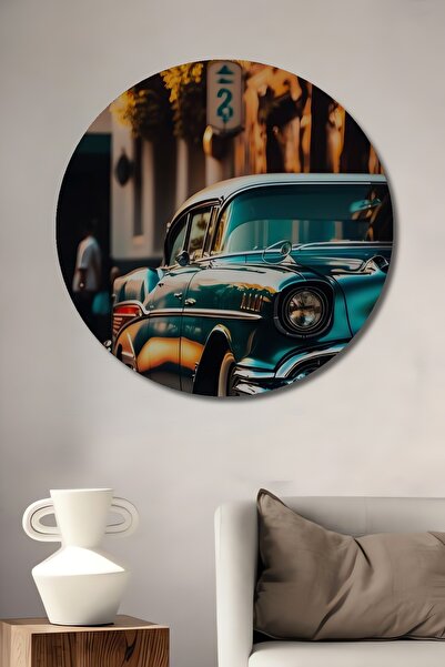 Teona Ahşap Turcoaz, pictură decorativă rotundă de perete, cu aspect de pictu...