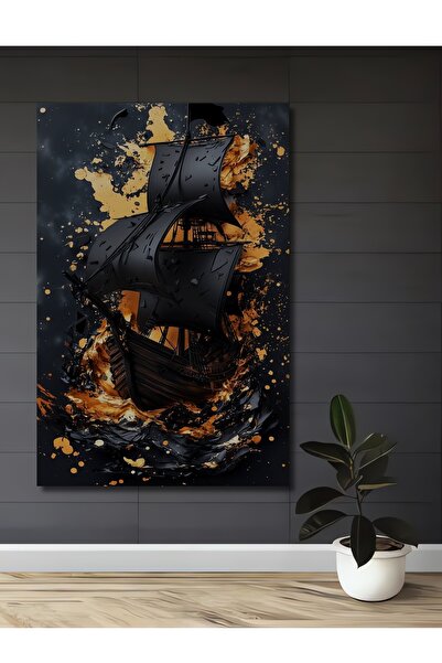 Teona Ahşap Tablou decorativ din lemn Dark and Golden Storm Sailboat