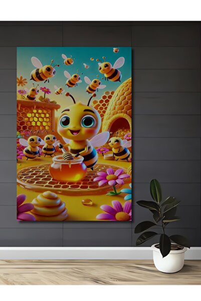 Teona Ahşap Tablou din lemn cu albine dulci și borcan de miere