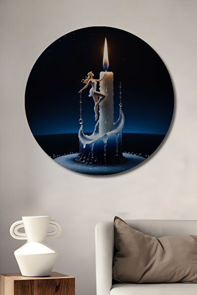 Teona Ahşap Pictură decorativă rotundă din lemn cu dansatoare magică și lumânare