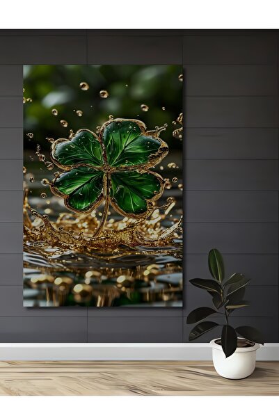 Teona Ahşap Tablou decorativ din lemn cu aspect de acuarelă, cu trifoi noroco...