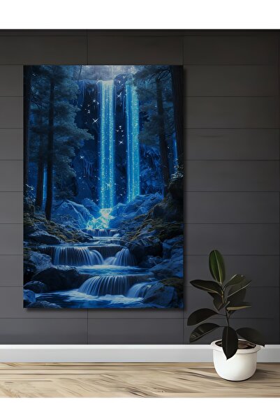 Teona Ahşap Tablou decorativ din lemn cu aspect de acuarelă cu cascadă în păd...