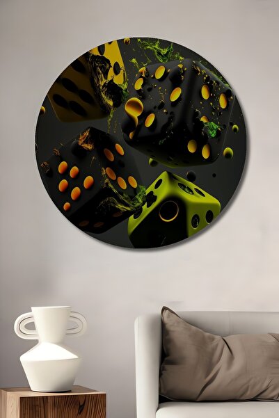 Teona Ahşap Pictură de artă cu zaruri negre și galbene Pictură decorativă din...
