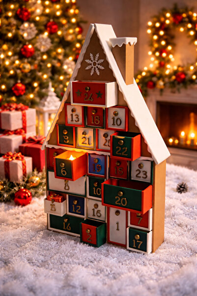 Rekatech Hediyelik Zencefilli Kurabiye Ev Advent Calendar Yılbaşı Takvimi - 24 Sürpriz Kutulu Boş Dekoratif