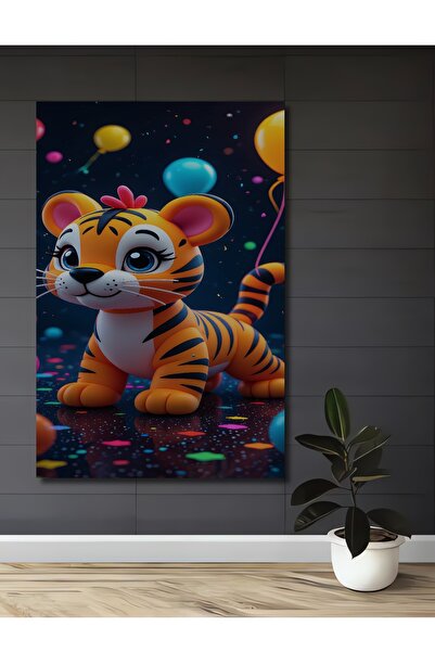 Teona Ahşap Tablou decorativ din lemn pentru camera copiilor cu tigru drăguț