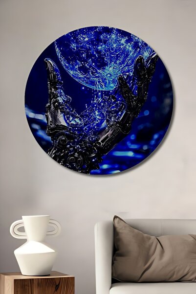 Teona Ahşap Robot care poartă o globă albastră mistică, pictură decorativă di...
