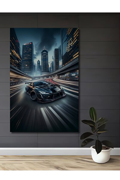 Teona Ahşap Pictură decorativă din lemn cu mașină sport neagră, viteză și artă