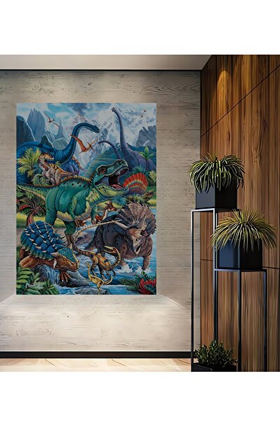 Teona Ahşap Masă decorativă din lemn cu aspect de regatul dinozaurilor