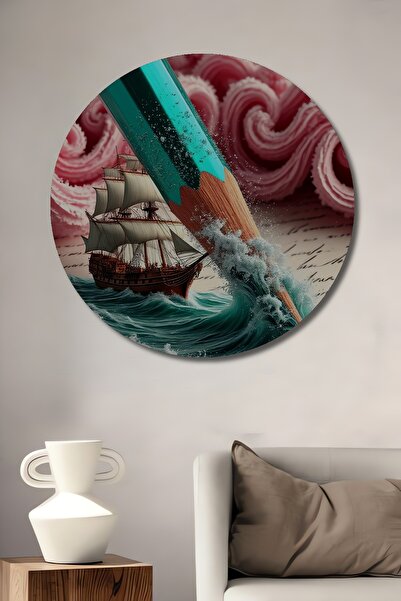 Teona Ahşap Pictură decorativă din lemn „Peria mărilor”, pictură rotundă de p...