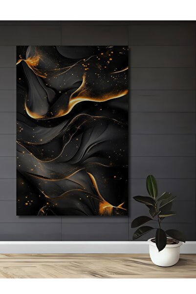 Teona Ahşap Pictură decorativă din lemn cu artă abstractă fluidă, neagră, cu ...