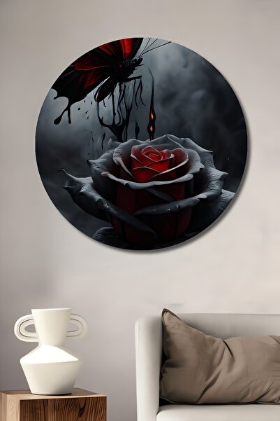 Teona Ahşap Pictură artistică cu fluture cu aripi roșii și trandafir negru, p...
