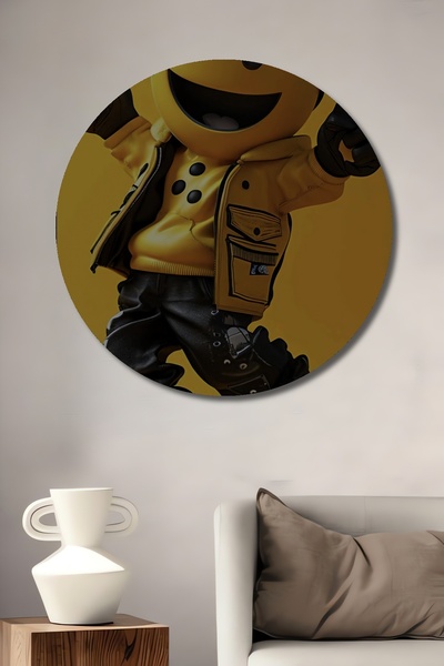 Teona Ahşap Pictură decorativă rotundă de perete din lemn, cu figurină emoji ...