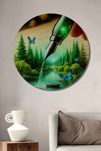 Teona Ahşap Tablou decorativ din lemn cu aspect de acuarelă inspirat de pădur...