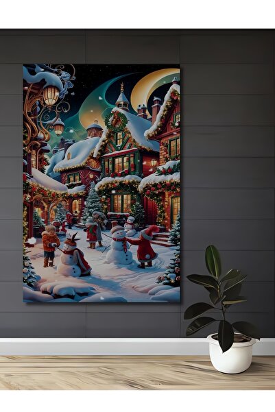 Teona Ahşap Poveste magică de iarnă cu copii cu fulgi de zăpadă, tablou decor...