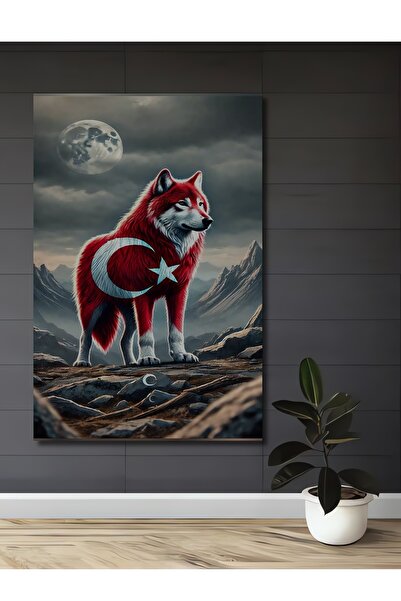 Teona Ahşap Pictură artistică cu lup, lună și stele, tablou decorativ din lemn