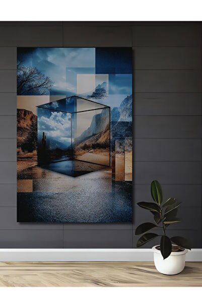 Teona Ahşap Cub magic de sticlă cu imprimare peisaj, tablou decorativ din lemn