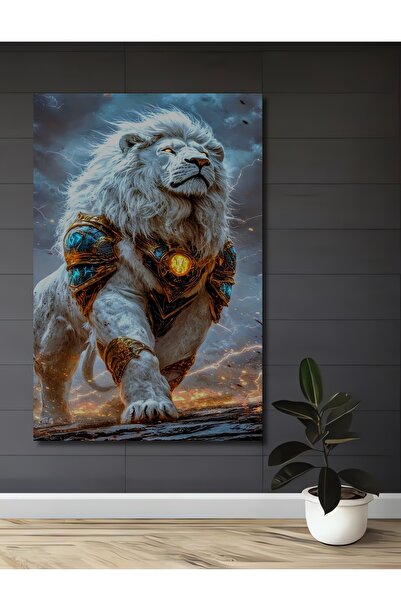 Teona Ahşap Διακοσμητικός ξύλινος πίνακας με εμφάνιση λευκού λιονταριού με ισ...