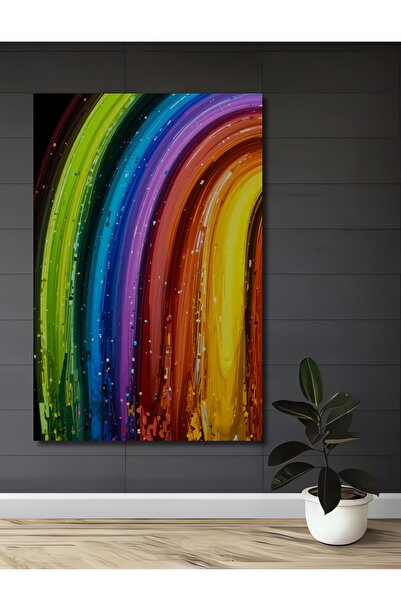 Teona Ahşap Tablou decorativ din lemn cu aspect de pictură în ulei cu curcubeu