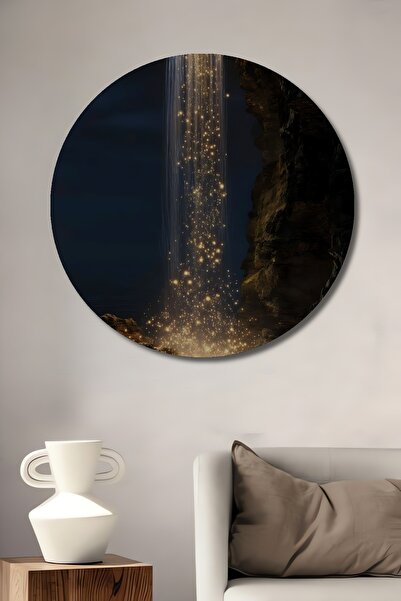 Teona Ahşap Pictură decorativă rotundă de perete din lemn Işıltılı Şelale