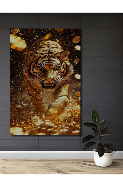 Teona Ahşap Διακοσμητικός ξύλινος πίνακας με ελαιογραφία  "Χρυσός Τίγρης Πολε...