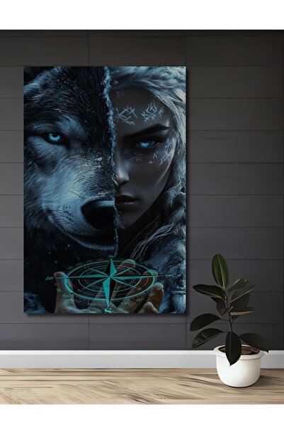 Teona Ahşap Tablou din lemn cu artă vizuală: Ochi de lup și față de femeie