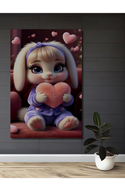 Teona Ahşap Tablou decorativ din lemn cu aspect de acuarelă, cu inimă de iepu...