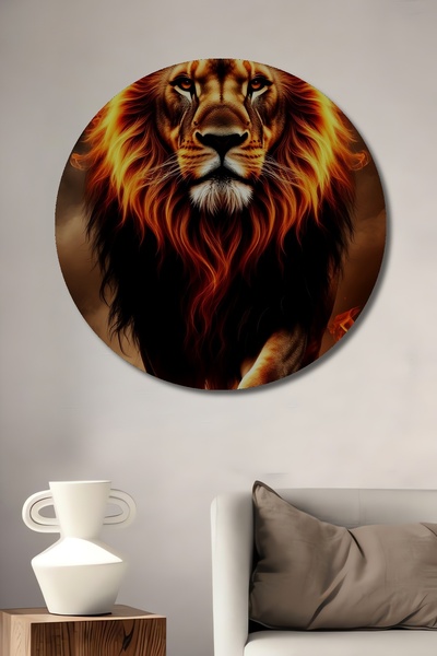 Teona Ahşap Ελαιογραφία με φλόγες λιονταριών, μοντέρνα τέχνη, διακοσμητικός ξ...