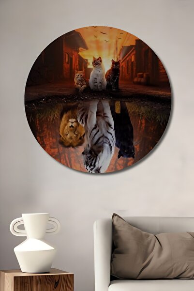 Teona Ahşap Ζωγραφική σε ξύλινη βάση με εμφάνιση αντανάκλασης γάτας, λιονταρι...