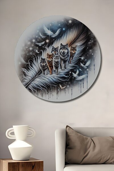 Teona Ahşap Мистериозна вълча глутница, маслена живопис, дървена декоративна ...