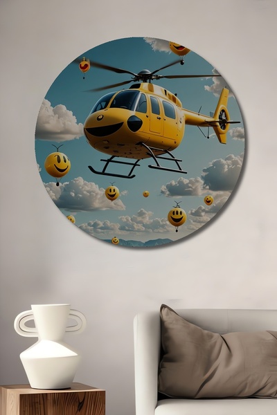 Teona Ahşap Elicopter galben, baloane zâmbitoare, pictură decorativă pe lemn ...
