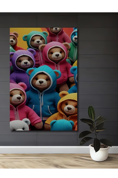 Teona Ahşap cu glugă Ursuleți colorați imprimare digitală Tablou decorativ di...