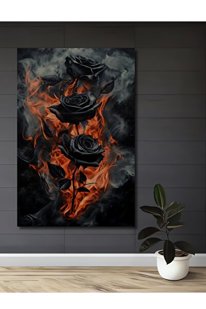 Teona Ahşap Черни рози в пламъци Декоративна дървена картина с ефект на масле...