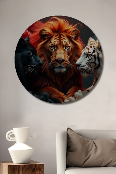Teona Ahşap Ξύλινος διακοσμητικός πίνακας με εφέ ελαιογραφίας Lion Tiger and ...