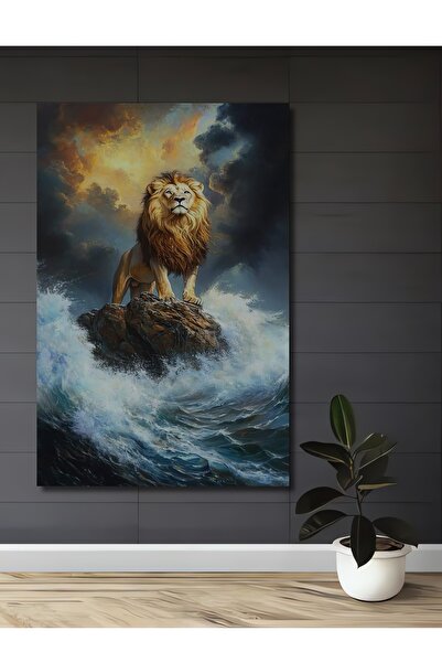 Teona Ahşap Aslan Kayalı Dalgalar Tablou decorativ din lemn cu aspect de pict...