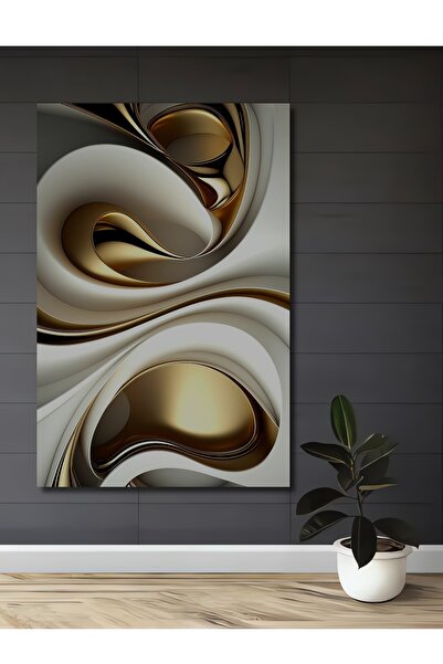Teona Ahşap Pictură decorativă din lemn cu artă abstractă în stil Gold Leaf Flow