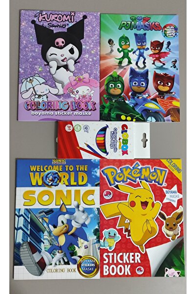 ada çanta kırtasiye 4 adet stickerli boyama kitabı ve 12'li kuru boya kalemi ...