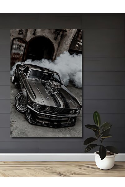 Teona Ahşap Tablou decorativ din lemn cu aspect de pictură în ulei, Mustang W...