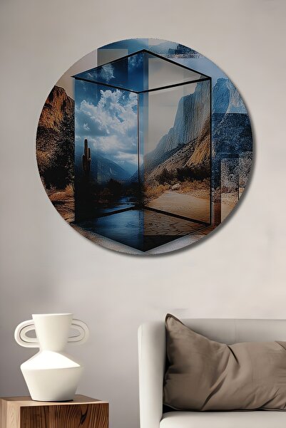 Teona Ahşap Cub de sticlă magică cu imprimare peisaj, pictură decorativă din ...