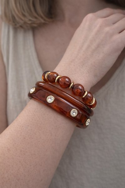 POSEİDONS JEWELLERY Amber-Toned Amber-Looking Stone Detailed Gold-Accented Tr...