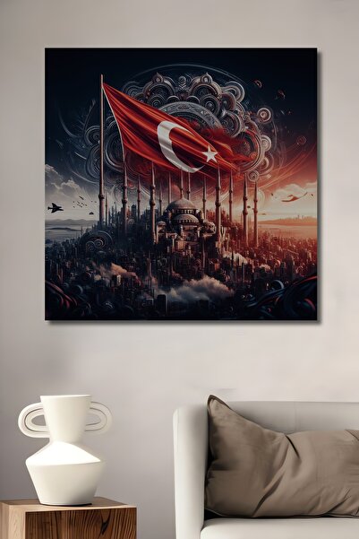 Teona Ahşap Pictură artistică în ulei cu aspect de steag turcesc