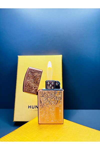 Hunter Minimal Tasarım Taşlı Ve Gazlı Metal Çakmak