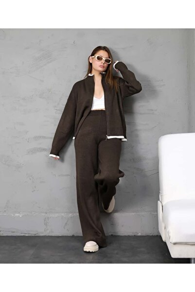 REDMİNA fashion Striped Detail Zippered Knitwear Set