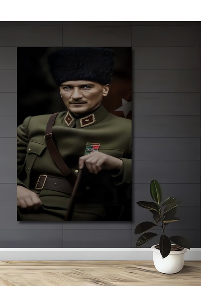 Teona Ahşap Ξύλινο διακοσμητικό τραπέζι με ελαιογραφία Μουσταφά Κεμάλ Ατατούρκ