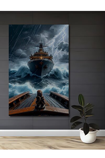 Teona Ahşap Διακοσμητικό ξύλινο τραπέζι με ελαιογραφία σε στυλ πλοίου καταιγίδας