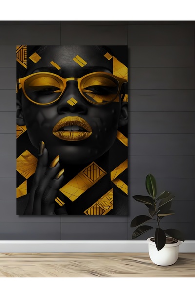 Teona Ahşap Γυναίκα με χρυσά μάτια σε μαύρο χρώμα, ελαιογραφία με εμφάνιση μο...