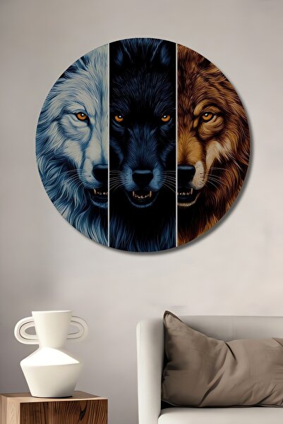 Teona Ahşap Puterea lupilor Tablou decorativ din lemn cu trei motive Tablou r...