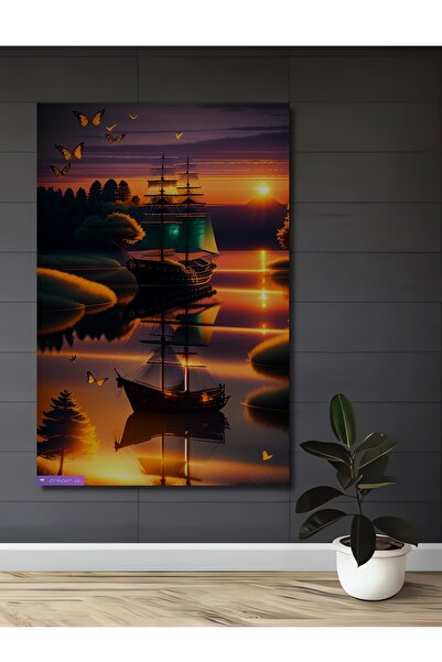 Teona Ahşap Masalsı Yelkenli Sunset Tablou decorativ din lemn